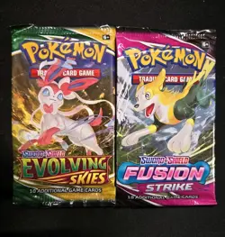 Pokemon TCG Evolving Skies Booster Pack + Fusion Strike Factory Sealed - 2 PACK - Image 1