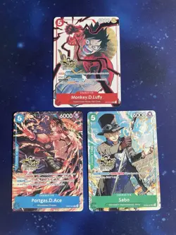 ONE OF EACH One Piece OP13 3rd Anniversary Promos Cards Set Luffy, Ace and Sabo - Image 1