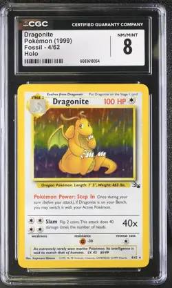 CGC 8 Dragonite 1999 Fossil 4/62 Holo Pokemon Card - Image 1