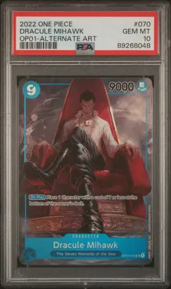 One Piece TCG PSA10 Pre-Errata Dracule Mihawk OP01-070 Card From Blue Bottom - Image 1