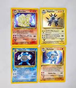Pokemon Base Set Holo Lot "Ninetales, Magneton, Poliwrath; Machamp" (M.Played) - Image 1