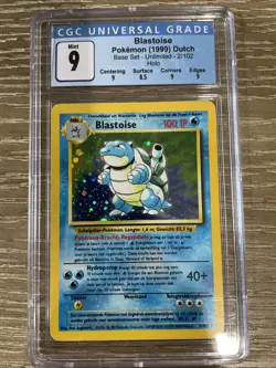 Blastoise 1999 Base Set CGC 9 MINT- Unlimited 2/102 DUTCH Holo Rare Pokemon - Image 1
