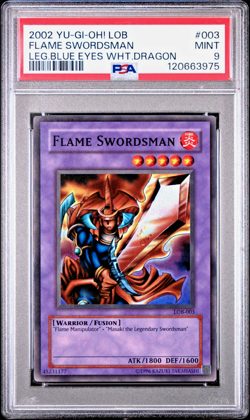 2002 YUGIOH FLAME SWORDSMAN #LOB-003 LEG. BLUE EYES WHT. DRAGON SUPER - PSA 9 ?? - Image 1