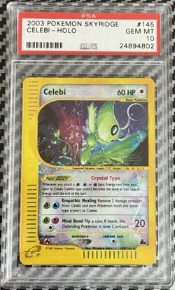 2003 Pokemon Skyridge # 145 Celebi Holo PSA 10 GEM MINT! Crystal Swirl Trusted! - Image 1