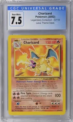 Charizard NON-Holo - CGC 7.5 NM+ - 2002 Pokemon Legendary Collection 3/110 Rare - Image 2