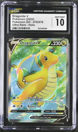 Pokemon Pokemon GO 076/078 Dragonite V Ultra Rare full art CGC Graded 10 GEM MT - Image 1