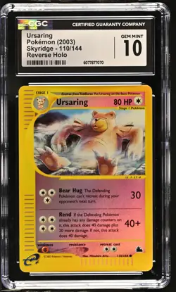 CGC 10 GEM MINT Ursaring 2003 Skyridge 110/144 Reverse Holo Pokemon Card - Image 1