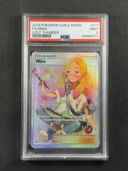 Pokemon Card PSA 9 Mint Mina Full Art Trainer Lost Thunder S&M 2018 211/214 - Image 1