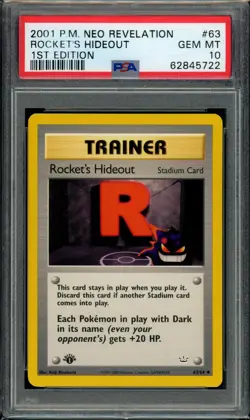 PSA 10 Rocket's Hideout 63/64 Neo Revelation 1st Edition 2001 Pokemon - Image 1