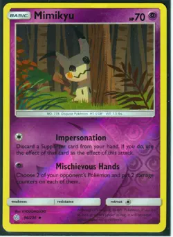 2019 POKEMON MIMIKYU 96/236 COSMIC ECLIPSE - REVERSE HOLO NM/MINT - Image 1