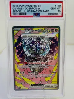 2025 POKEMON PRE EN CS MASK MASK OGERPON EX SPECIAL ILLUSTRATION RARE #160PSA 10 - Image 1