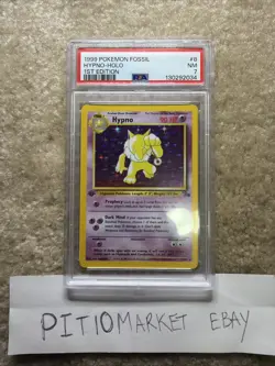 1999 Pokemon HYPNO Fossil 1ST Edition HOLO Foil Card # 8 Graded PSA 7 - Image 1
