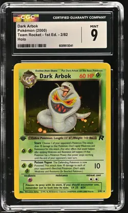CGC 9 MINT Dark Arbok Team Rocket 1st Edition 2/82 Holo Pokemon Card - Image 1