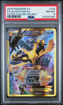 2016 POKEMON XY FATES COLLIDE SECRET #125 FULL ART/ALAKAZAM EX PSA 8 - Image 1