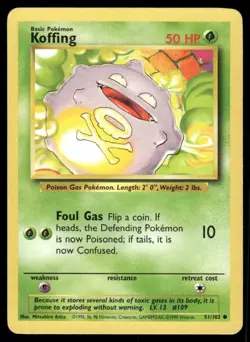 Koffing 1999 Base Set Unlimited WOTC Vintage Pokemon Card 51/102 (LP-NM) - Image 1