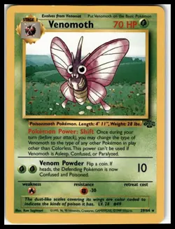 Venomoth Pokemon Jungle Unlimited 29/64 Non-Holo Rare Vintage LP - Image 1