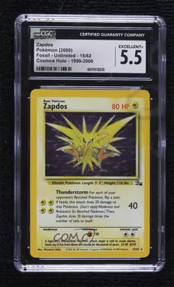 Cosmos Holo - Zapdos (Thunderstorm Gift Box) Pokemon Fossil CGC 5.5 1999 - Image 1