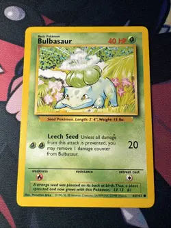 Pokemon Bulbasaur Base Set 44/102 Common Card, Unlimited Edition #2 - Image 1