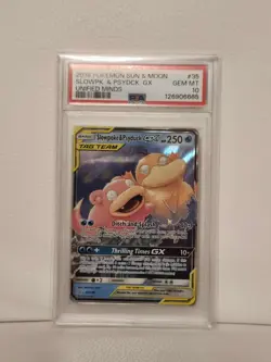 (AUS) Pokemon TCG 2019 Sun & Moon Unified Minds Slowpoke & Psyduck GX 035 PSA 10 - Image 1