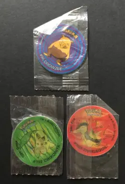 3 X Pokemon Tazo Cheetos Lenticular Walker Drowzee Chikorita Typhlosion NEW - Image 1