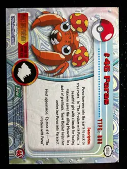 Vintage 1999 Pokemon Topps Series 1 Paras Trading Card #46 Red Logo LP/NM - Image 2