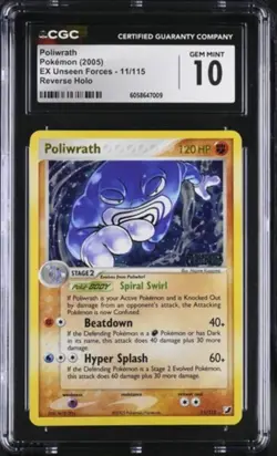 2005 EX Unseen Forces Poliwrath 11/115 Reverse Holo Stamp Pokemon Card CGC 10 💎 - Image 1