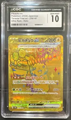 CGC 10 GEM MINT Pikachu ex 236/187 Terastal Fest Full Art Ultra Rare Pokemon - Image 1