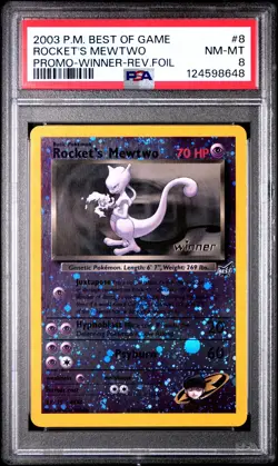 2003 POKEMON BEST OF GAME PROMO WINNER #8 ROCKET'S MEWTWO-REVERSE FOIL PSA 8 - Image 1