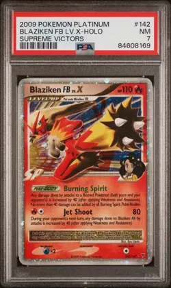 2009 POKEMON PLATINUM SUPREME VICTORS BLAZIKEN FB LV.X-HOLO 142 PSA 7 - Image 1