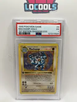 1999 Pokemon Game #8 Machamp-Holo PSA 1 PR 1st Edition shadowless - Image 1