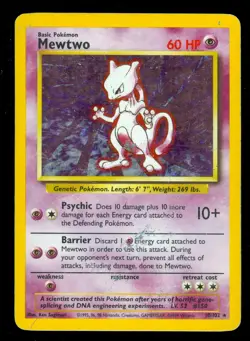 Pokemon MEWTWO 10/102 Base Set - RARE HOLO - HEAVY PLAY - Image 1