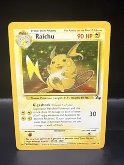 Pokemon TCG Raichu Fossil Holo Card 14/62 Unlimited Holo Rare - Image 1