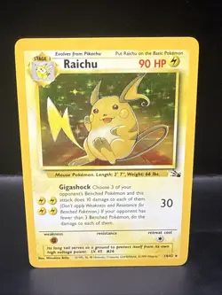 Pokemon TCG Raichu Fossil Holo Card 14/62 Unlimited Holo Rare - Image 2