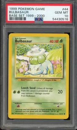 1999-2000 Pokemon Base Set 4th Print Bulbasaur 44/102 PSA 10 GEM MINT - Image 1