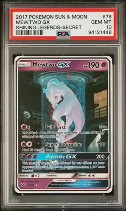 2017 POKEMON SUN & MOON SHINING LEGENDS SECRET #78 MEWTWO GX PSA 10 - Image 1