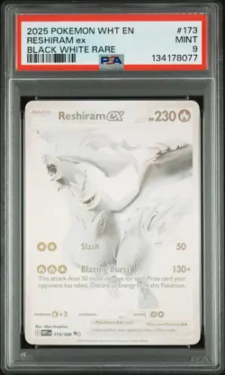 2025 POKEMON WHT EN-WHITE FLARE BLACK WHITE RARE #173 RESHIRAM EX PSA 9 - Image 1