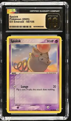 (POP 31) CGC 10 PRISTINE Spoink Ex Emerald 66/106 Pokemon 2005 Card - Image 1