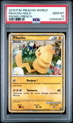 2010 POKEMON JPN WORLD COLL FRENCH PIKACHU-HOLO PSA 10 - Image 1