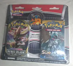 Pokemon 2 Pack Booster Blister Rebel Clash Sun Moon Pack Charizard Pin - Sealed - Image 1