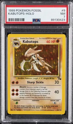 1999 POKEMON FOSSIL #9 KABUTOPS-HOLO PSA 7 - Image 1