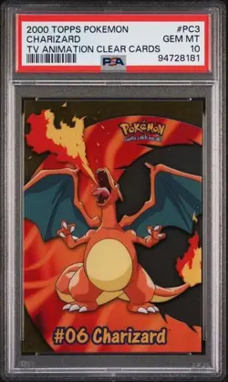 2000 Topps Pokemon TV Animation Clear Cards #PC3 Charizard PSA GEM MINT 10 - Image 1