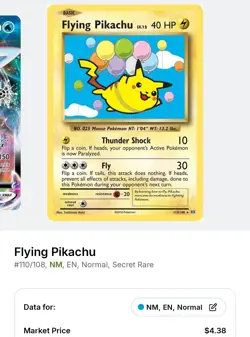 Pokemon TCG Flying Pikachu Card Evolutions 110/108, Regular Secret Rare - Image 4