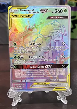 Pokemon Unbroken Bonds Full Art Rainbow Pheromosa & Buzzwole GX Card 215/214 - Image 1