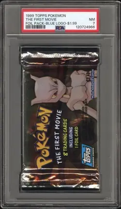 PSA 7 = 1999 TOPS THE FIRST POKEMON MOVIE-FOIL PACK- BLUE LOGO = DIFF NUMBERS - Image 2