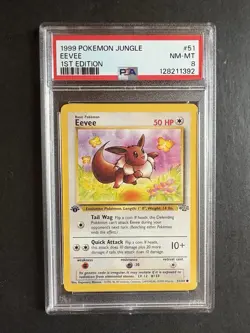 1st Edition Eevee, NM-MT PSA 8, Pokemon Jungle (1999), 51/64 - Image 1