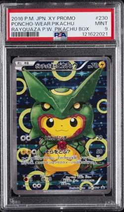 2016 POKEMON JPN XY PROMO #230 PONCHO-WEARING PIKACHU PSA 9 - Image 1