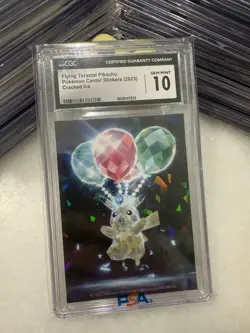 ?? 2023 POKEMON CENTER STICKERS CRACKED ICE FLYING TERASTAL PIKACHU CGC 10 MINT - Image 2