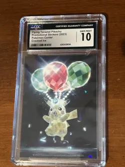 2023 POKEMON CENTER STICKERS CRACKED ICE FLYING TERASTAL PIKACHU CGC 10 GEM MINT - Image 1