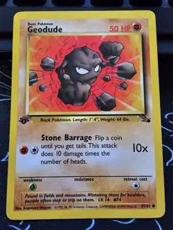 1st Edition Geodude Pokemon Fossil card 47/62 Vintage 1999 Played - Image 1