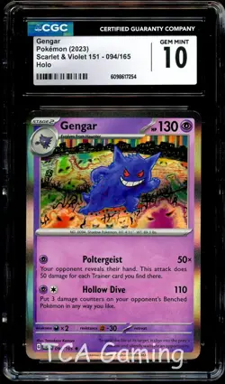 CGC 10 GEM MINT Gengar 094/165 HOLO RARE 151 Pokemon Card 254 - Image 1